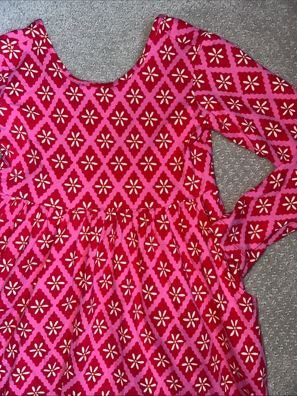 EUC! Hanna Andersson Pink Patterned Long-Sleeve Swing Dress - Girls 6/7